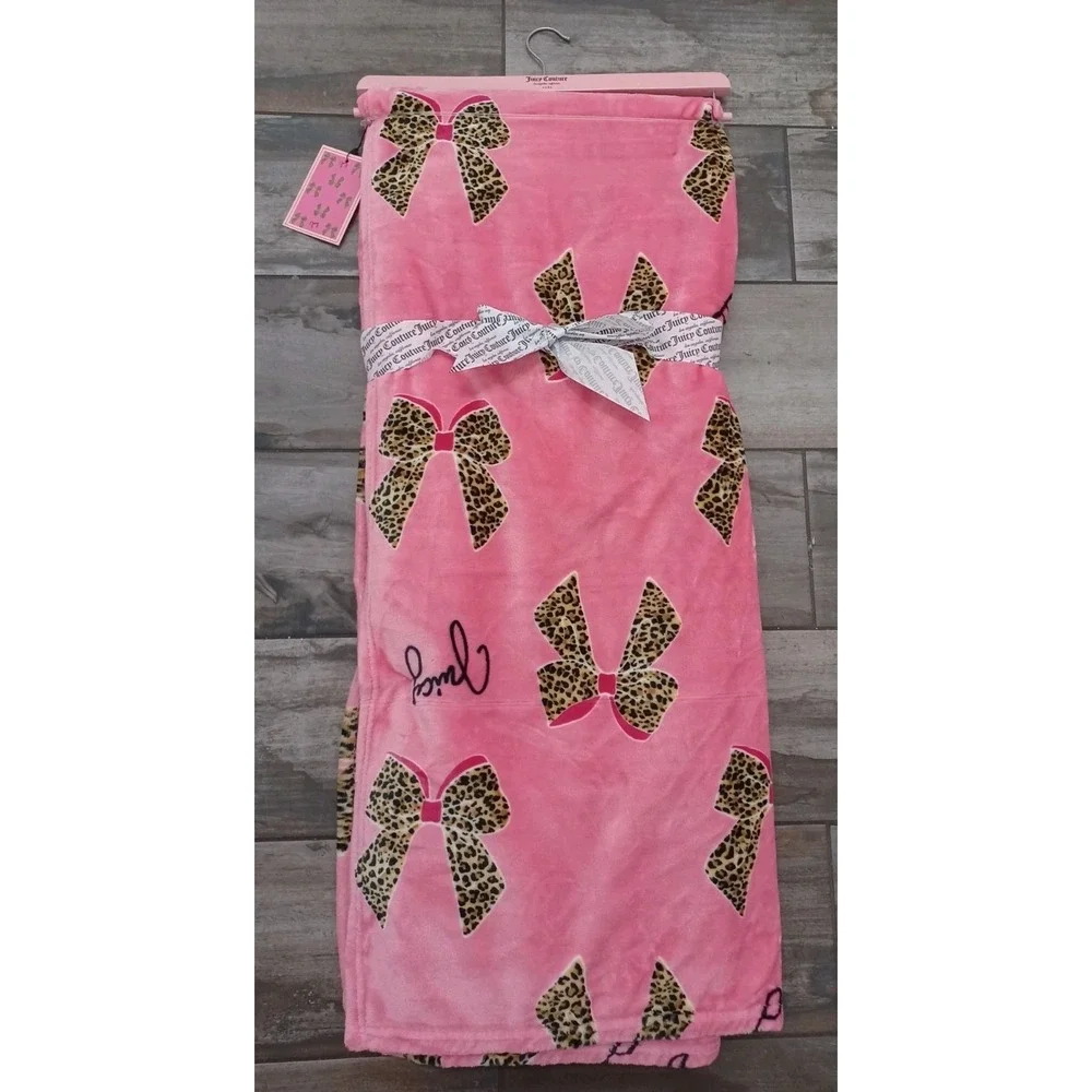 Juicy Couture Oversized Pink Bows Ribbons Coquette Cheetah 60 x 70
